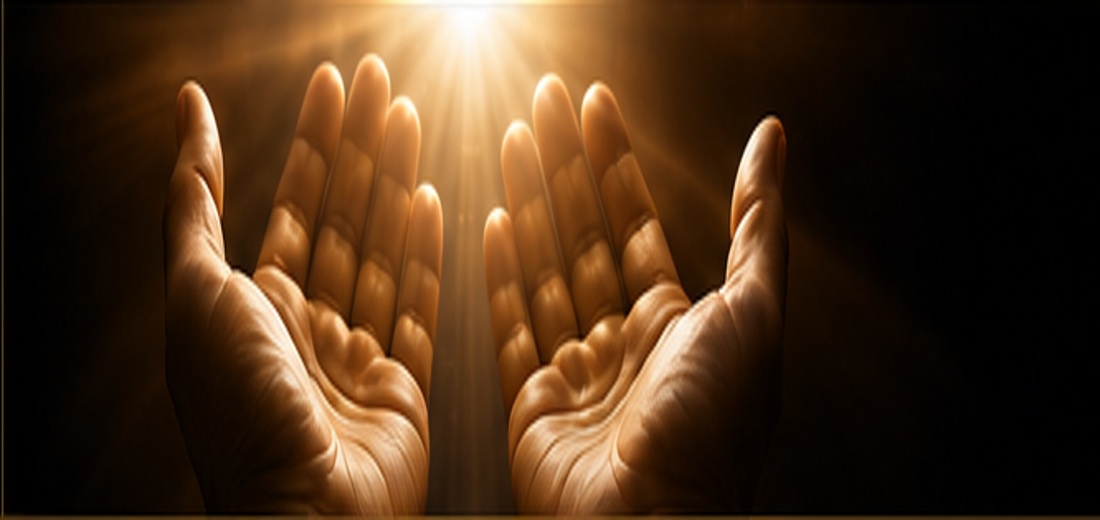 Hands lifted toward light